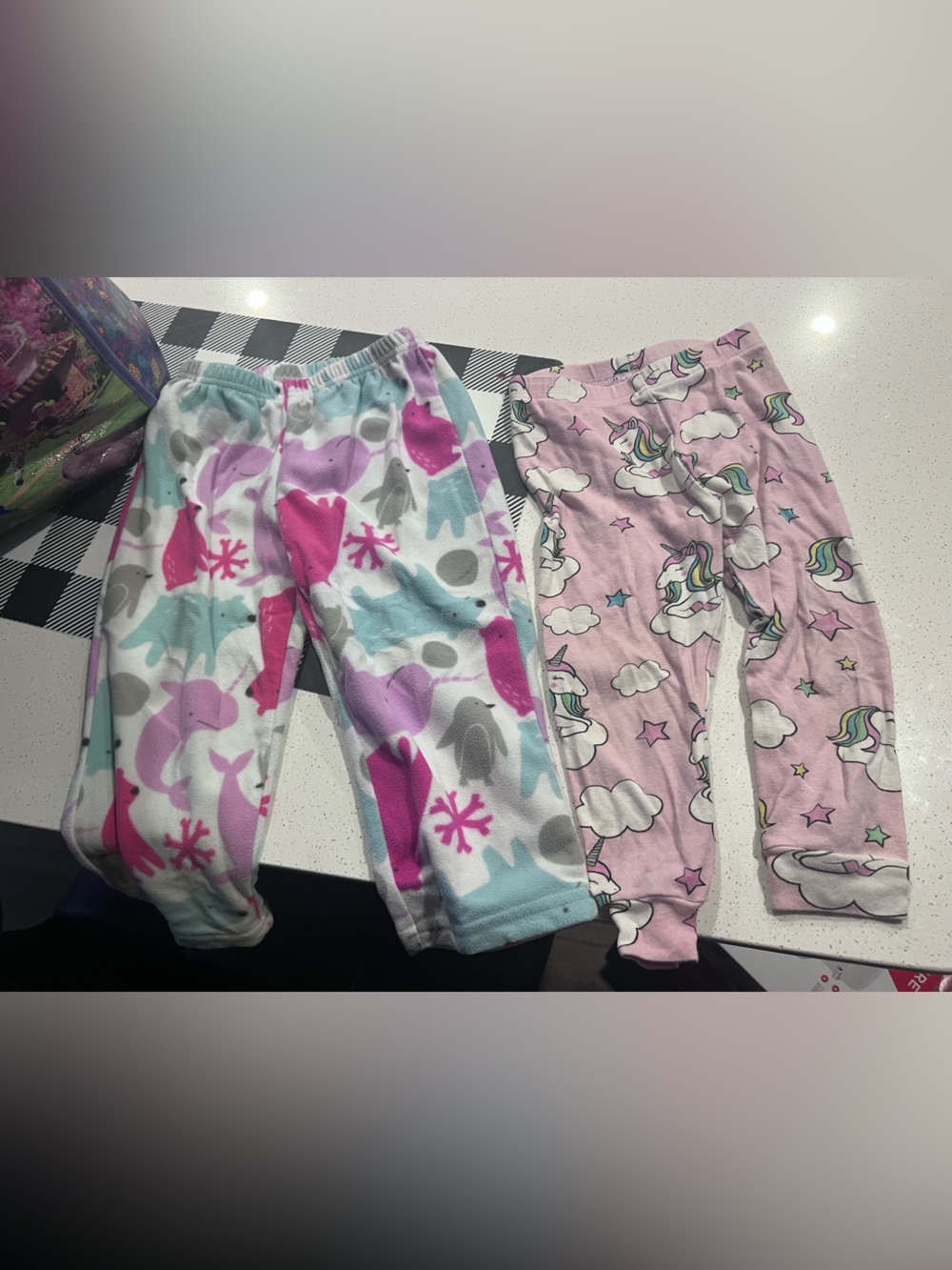 Soft Fleece Kids Pajama Pants - Pink & Multi Unicorn and Ocean Print